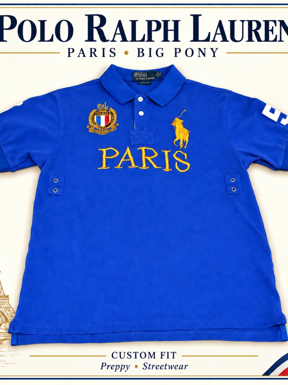 Polo Ralph Lauren Paris Big Pony #5 Polo M Blue 2010s Style Preppy Streetwear
